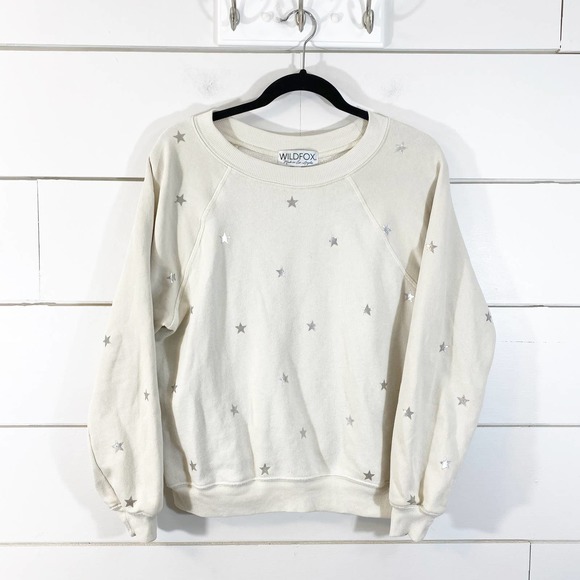 Wildfox Beige Twinkle Foil Star LS Crew Sweater - Picture 2 of 7